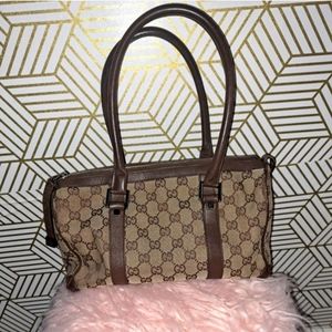 Authentic  Gucci shoulder handbag Boston bag GG canvas leather 0000851 brown